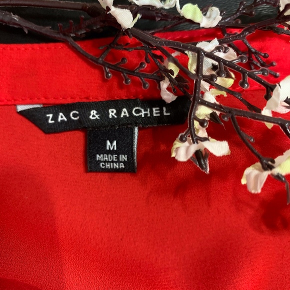 Zac + Rachel Red Woven Lace Front Blouse Medium - Picture 6 of 8